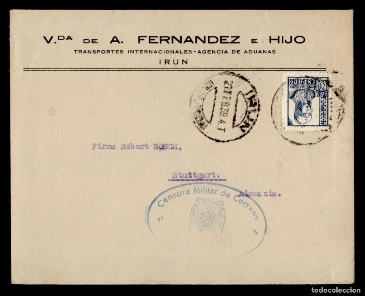 Sellos: GUERRA CIVIL IRUN A ALEMANIA 1939 CON MARCA DE CENSURA MILITAR