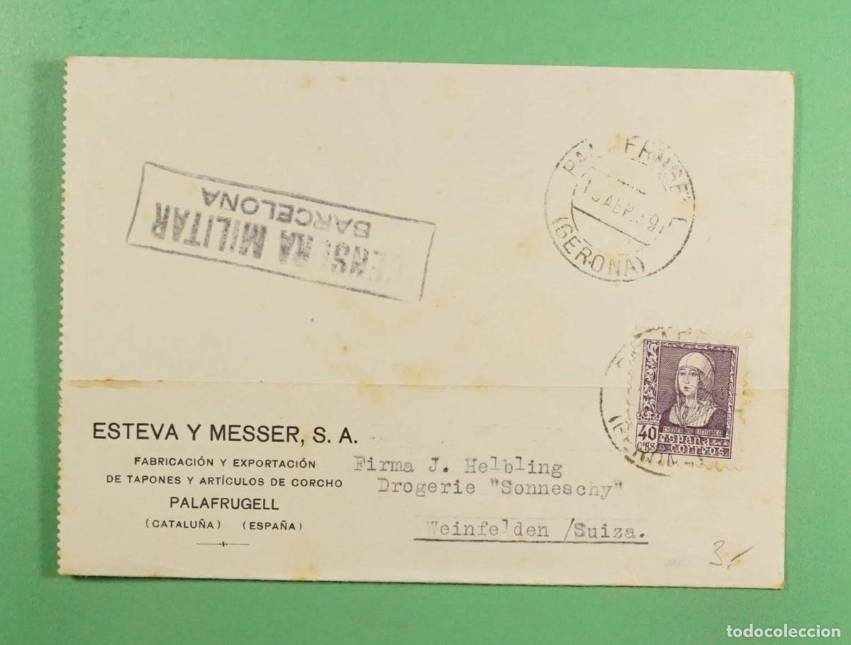 Sellos: GUERRA CIVIL BARCELONA A SUIZA TARJETA COMERCIAL 1939 CON CENSURA MILITAR