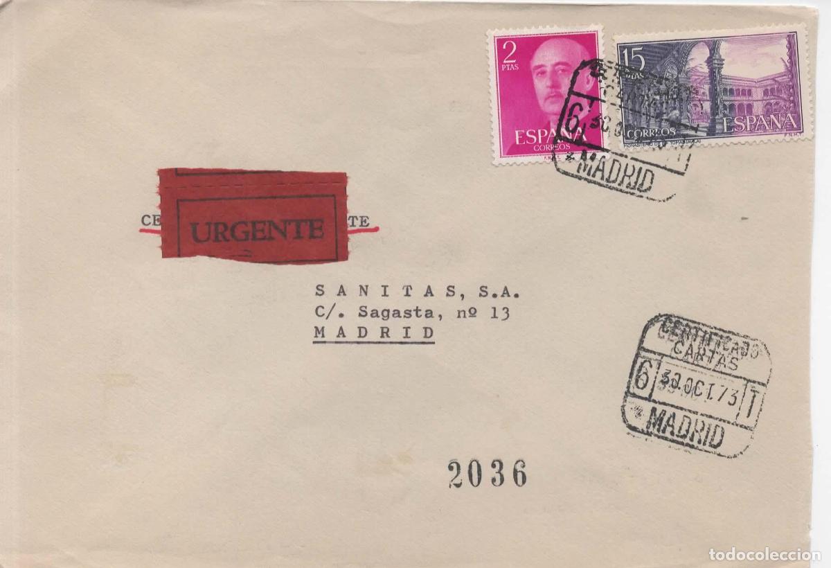 Sellos: MADRID CC CORREO INTERIOR CERTIFICADO URGENTE 1973
