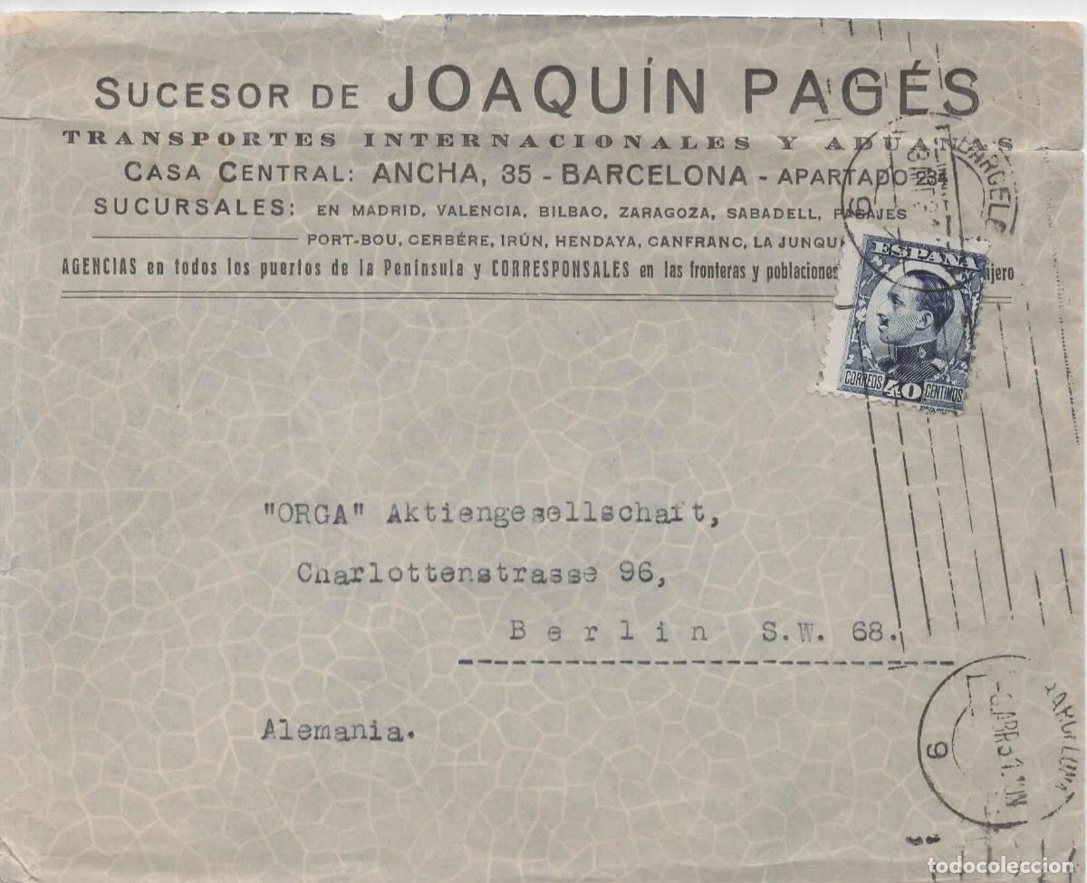 Sellos: BARCELONA A ALEMANIA 1931 VAQUER ALFONSO XIII