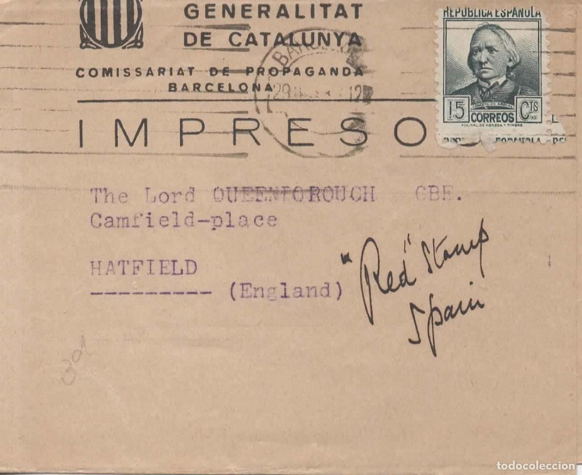 Sellos: GUERRA CIVIL A INGLATERRA FAJA DE PRENSA IMPRESOS GENERALITAT DE CATALUNYA
