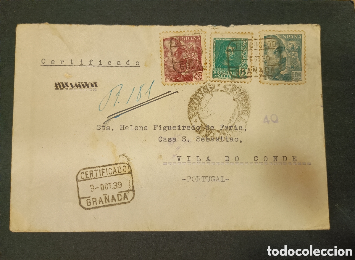 Sellos: ESPA&Ntilde;A 1939 - SOBRE CIRCULADO CON SELLOS DEL CAUDILLO DE S&Aacute;NCHEZ TODA