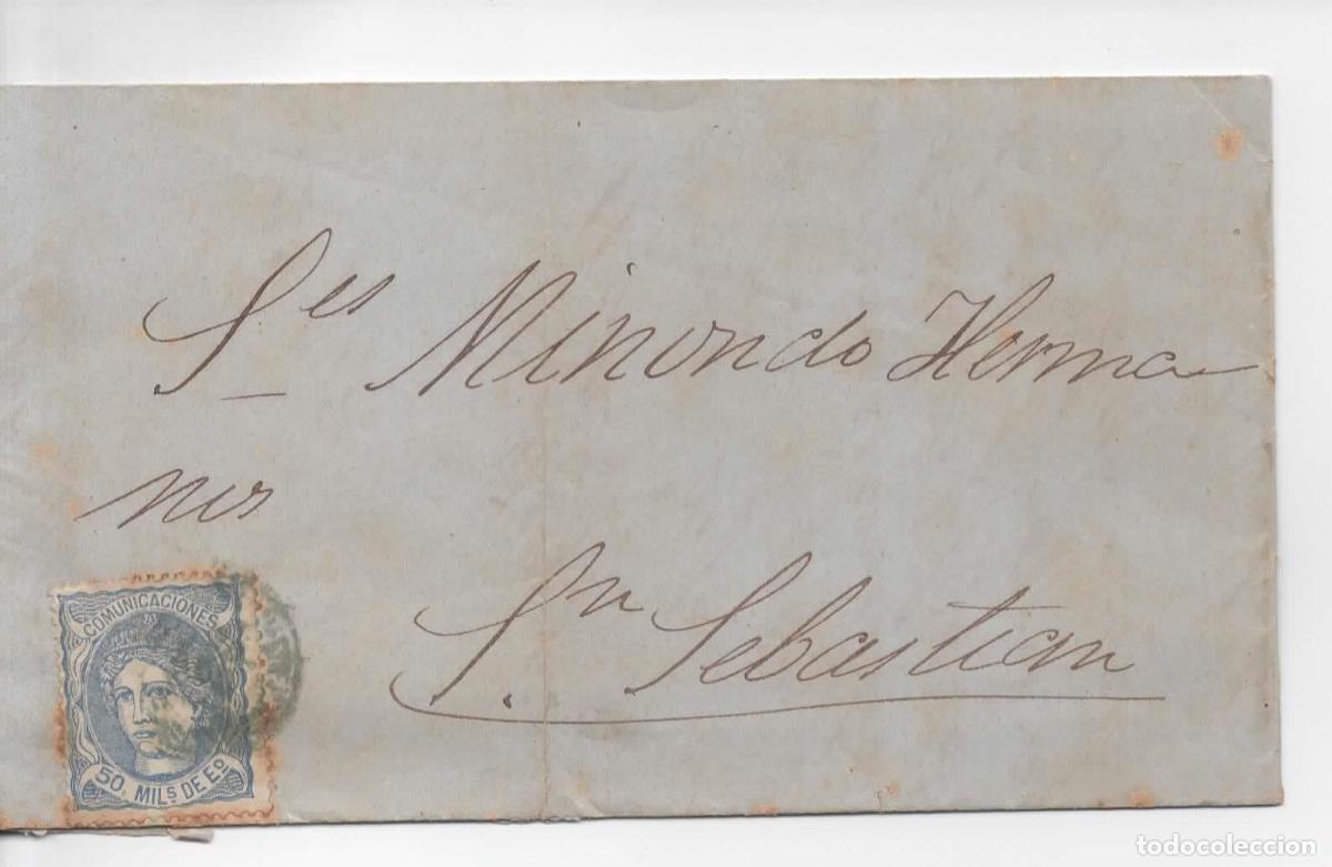 Sellos: ESPA&Ntilde;A 1872 ENVUELTA ESCRITA A SAN SEBASTIAN