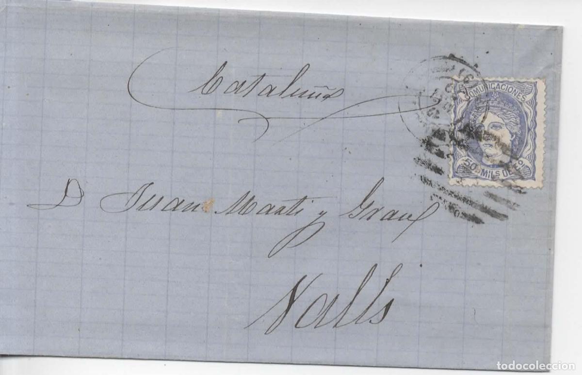 Sellos: ESPA&Ntilde;A 1870 ENVUELTA ESCRITA ALICANTE A VALLS TARRAGONA