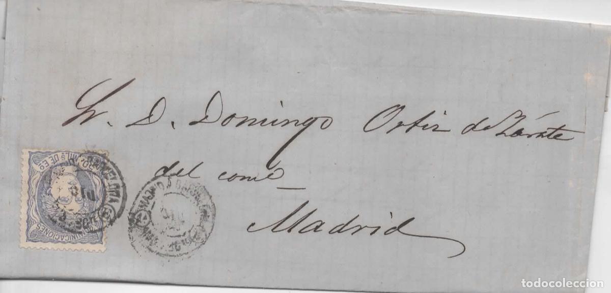 Sellos: ESPA&Ntilde;A 1870 ENVUELTA ESCRITA MORATA DE JALON ZARAGOZA A MADRID MAT AMBULANTE