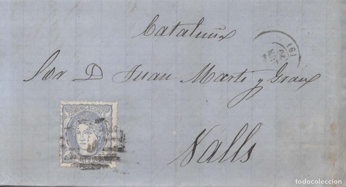 Sellos: ESPA&Ntilde;A 1870 ENVUELTA ESCRITA ALICANTE A VALLS TARRAGONA