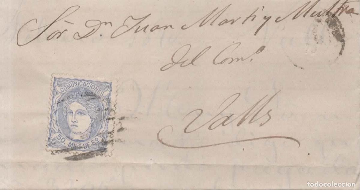 Sellos: ESPA&Ntilde;A 1870 ENVUELTA ESCRITA ALICANTE A VALLS TARRAGONA