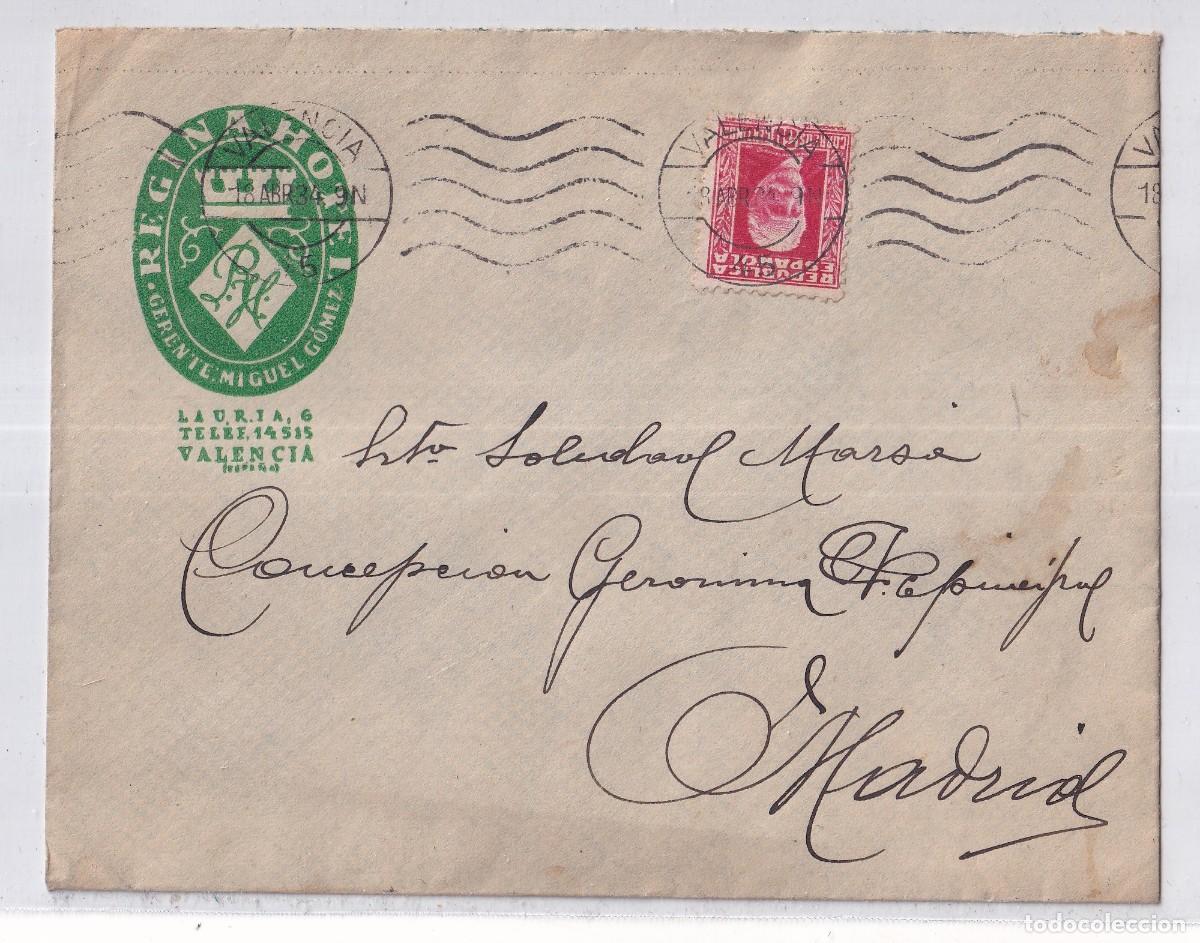 Francobolli: Sobre Regina Hotel. Valencia. Rep&uacute;blica.