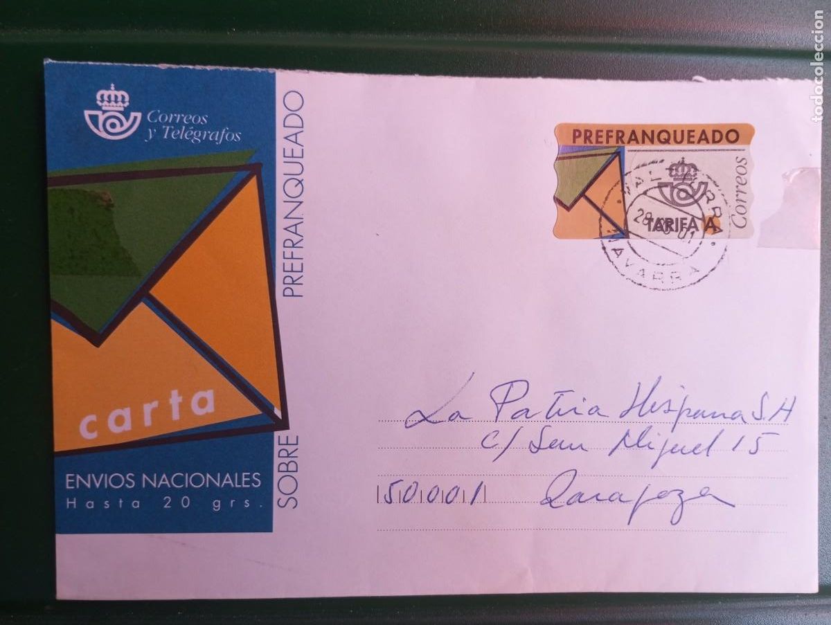 Sellos: ESPA&Ntilde;A, 2001, SOBRE PREFRANQUEADO CON ETIQUETA T&Eacute;RMICA
