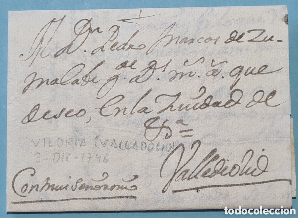 Sellos: PREFILATELIA - VILORIA DEL HENAR (VALLADOLID) - CARTA FUERA DE VALIJA &rdquo;CON MUY SE&Ntilde;OR MIO&rdquo; 1746 TEXTO
