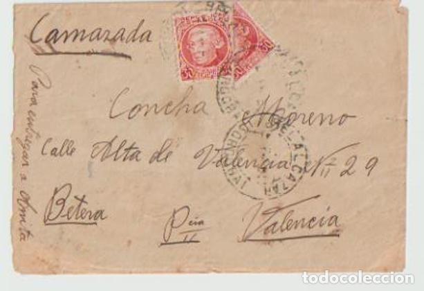 Sellos: MAGNIFICA CARTA FRANQUEO REPUBLICANO BISECTADO DE BELALCAZAR (CORDOBA) A VALENCIA