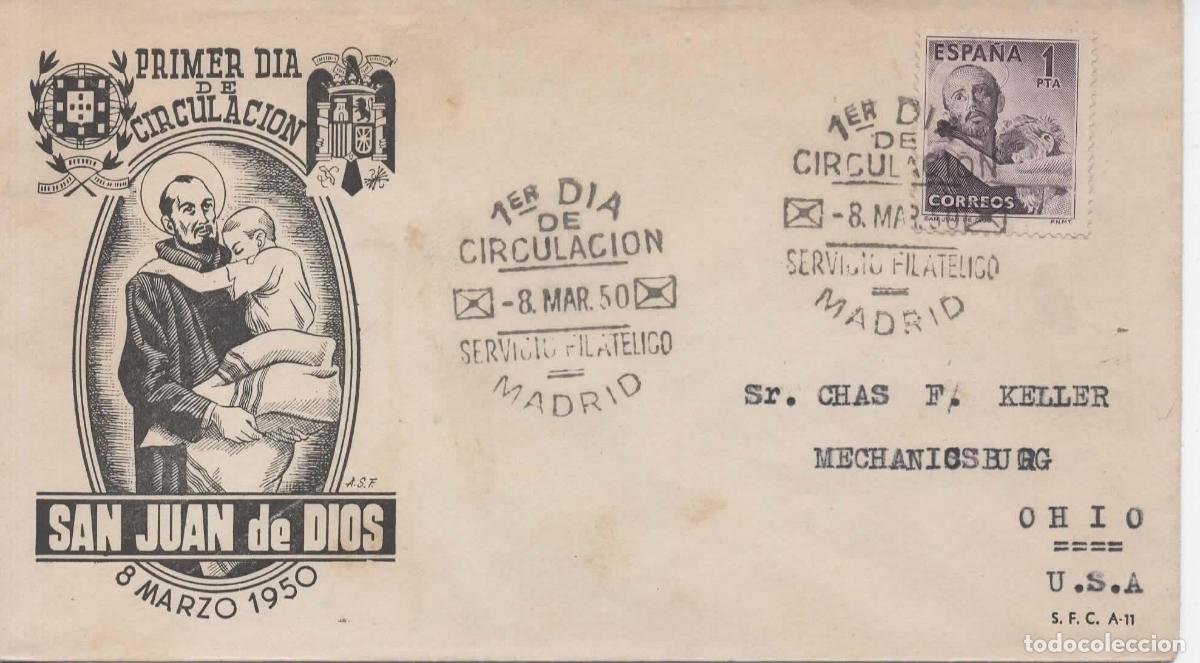 Sellos: MADRID A USA SPD FDC 1950 SAN JUAN DE DIOS RELIGION