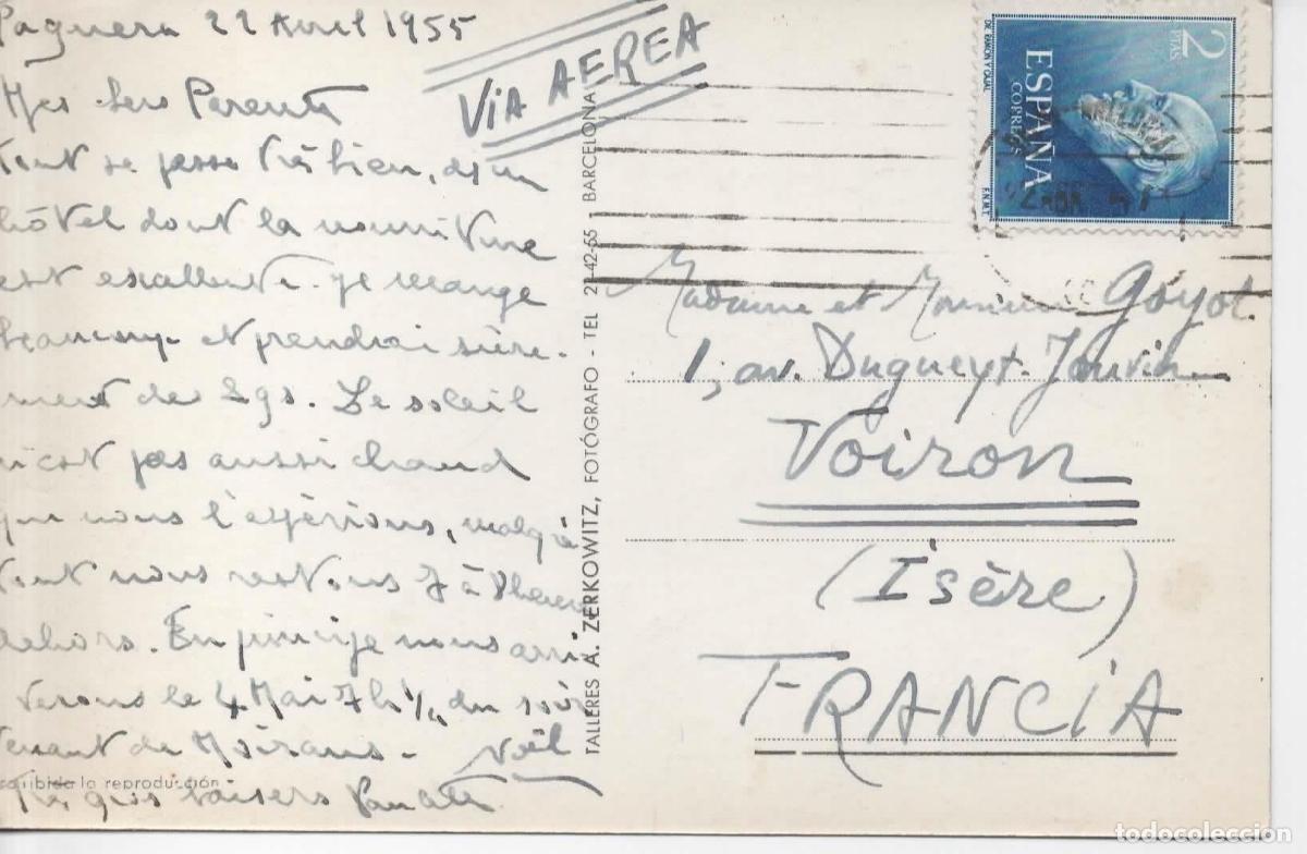 Sellos: POSTAL VALLDEMOSA MALLORCA A FRANCIA CON SELLO RAMON Y CAJAL NOBEL MEDICINA