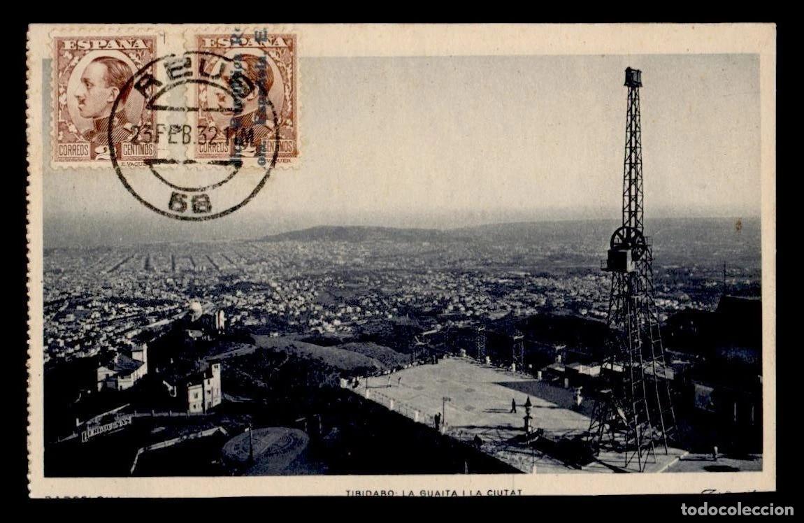 Sellos: POSTAL BARCELONA CON MAT REUS A SINGAPUR 1932 SELLO VAQUER 2 CTS CON Y SIN SOBRECARGA