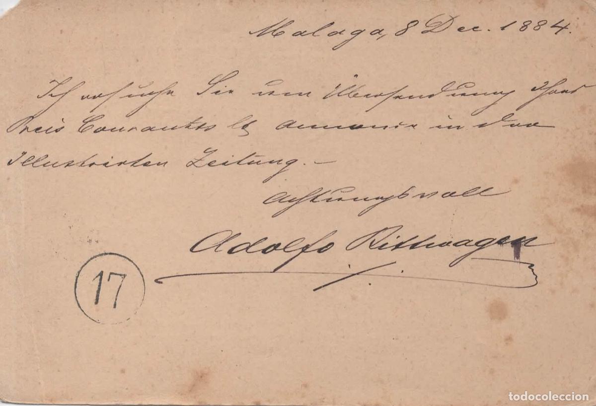 Sellos: ESPA&Ntilde;A MALAGA ENTERO POSTAL A NURNBERG 1884 - Foto 2