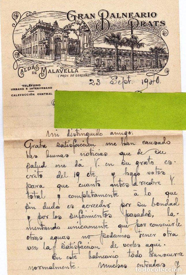 Sellos: SOBRE Y CARTA DEL GRAN BALNEARIO PRATS. CALDAS DE MALAVELLA, GERONA, 1940.