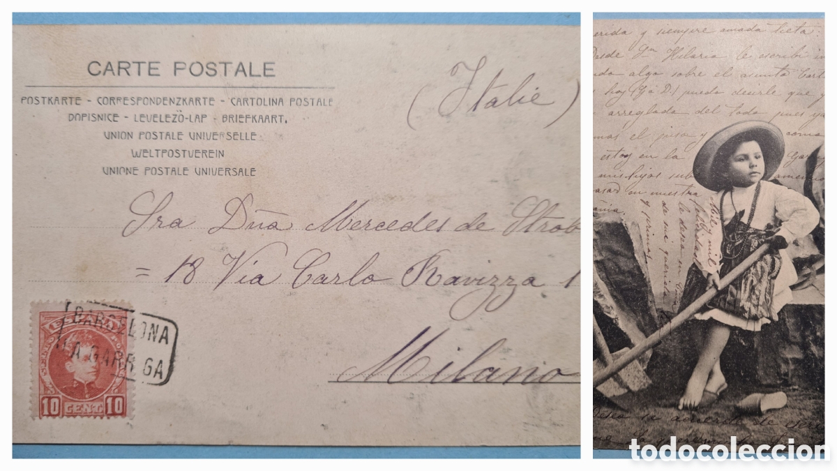 Sellos: CARTERIA LA GARRIGA (BARCELONA) - TARJETA POSTAL - 10 CTS. CADETE EDIFIL 243 - A&Ntilde;O 1905 [CA]