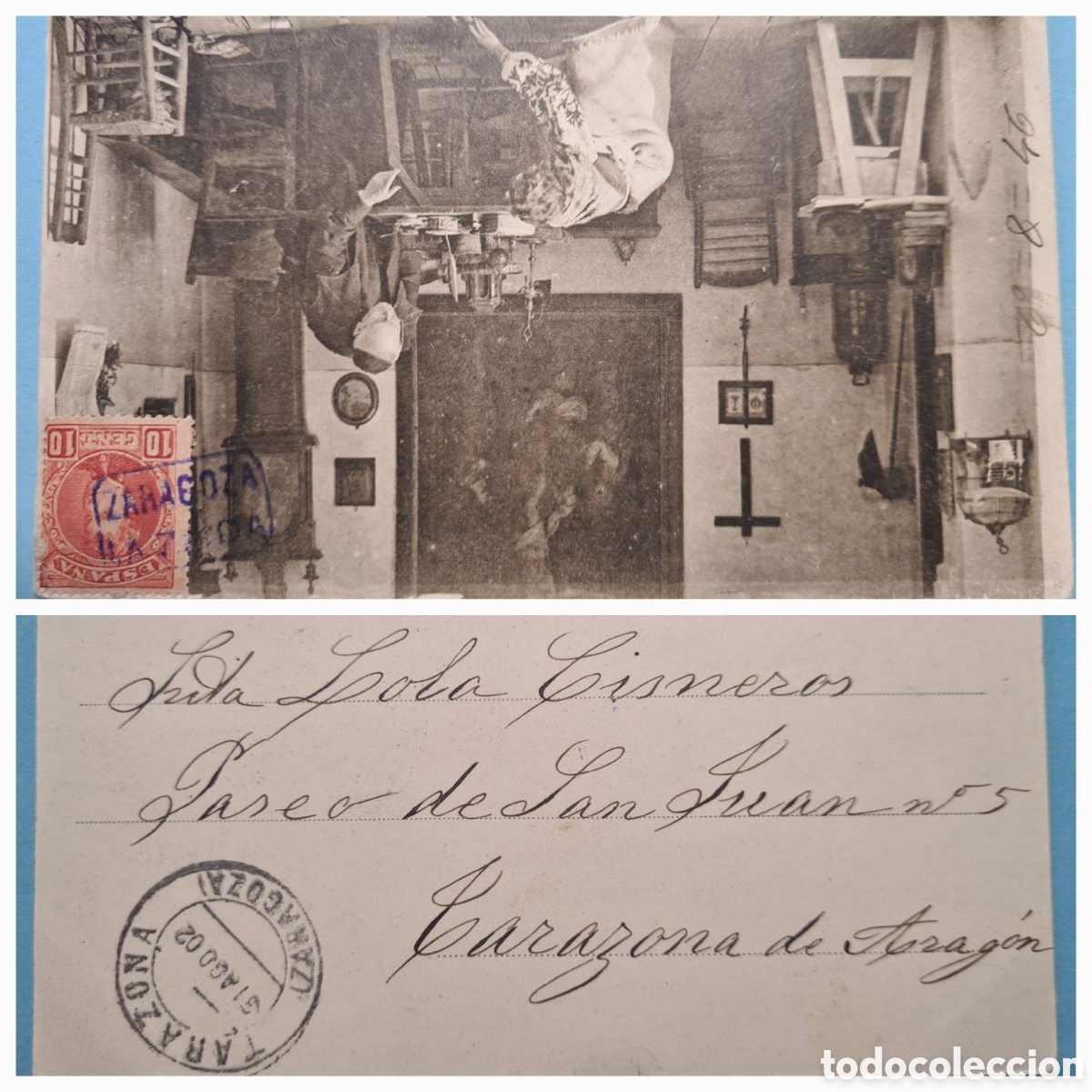 Sellos: CARTERIA LA ZAIDA (ZARAGOZA) - TARJETA POSTAL - 10 CTS. CADETE EDIFIL 243 - A&Ntilde;O 1902