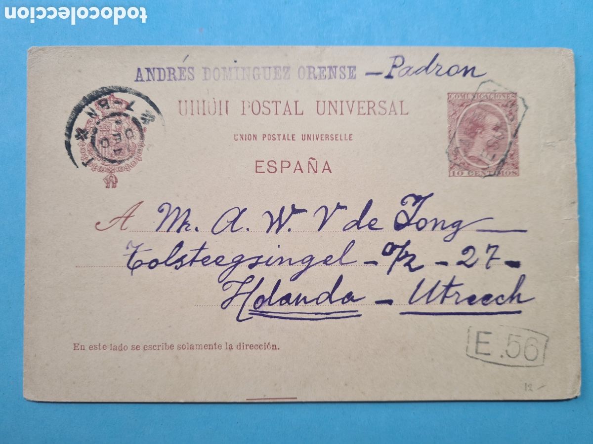 Sellos: CARTERIA CESURES (PONTEVEDRA) -ENTERO POSTAL ALFONSO XIII PELON 10 CTS. - A&Ntilde;O 1896