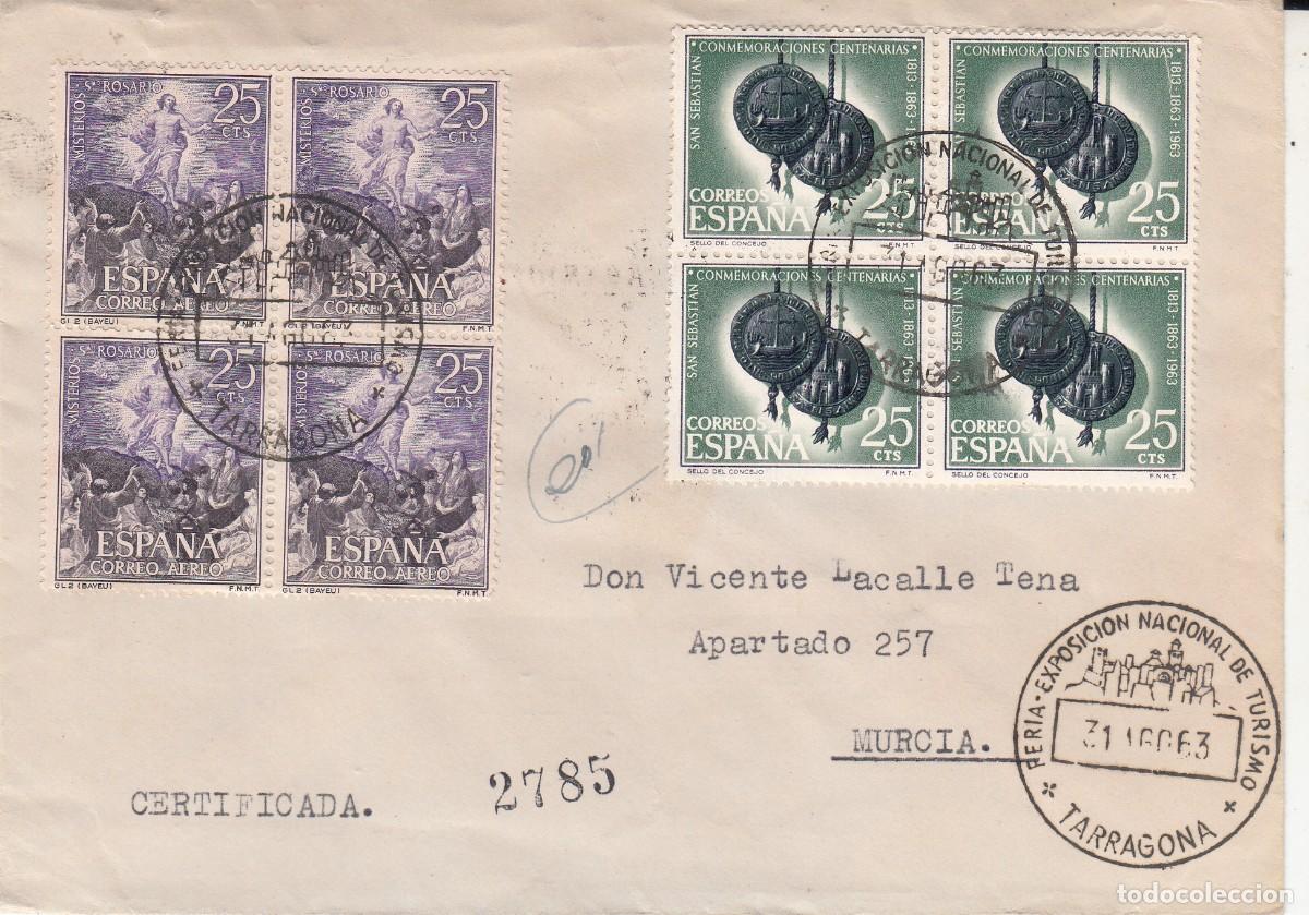 Sellos: MATASELLOS DE EXPOSICI&Oacute;N NACIONAL DE TURISMO - TARRAGONA - 1963 EN SOBRE CIRCULADO A MURCIA