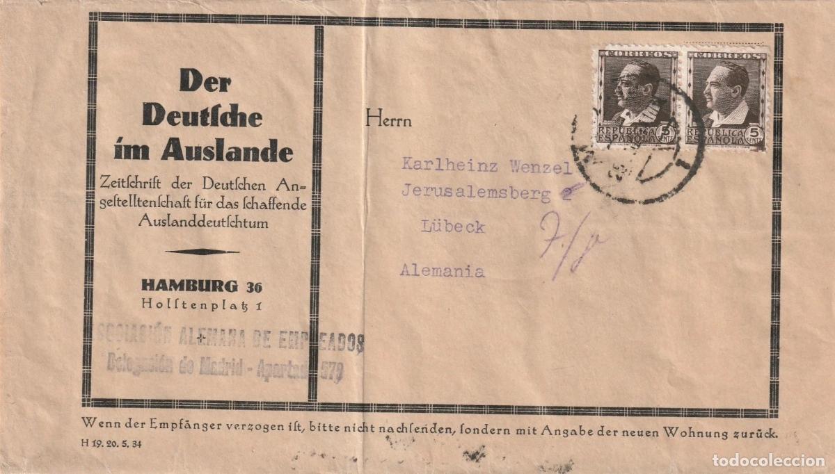 Sellos: ESPA&Ntilde;A SEGUNDA REPUBLICA MADRID A ALEMANIA FAJA DE PRENSA 10 CTS BLASCO IBA&Ntilde;EZ