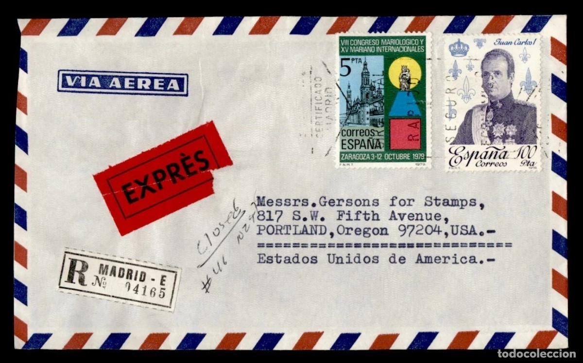 Sellos: ESPA&Ntilde;A MADRID A USA URGENTE CERTIFICADA AEREA VIRGEN DEL PILAR JUAN CARLOS I