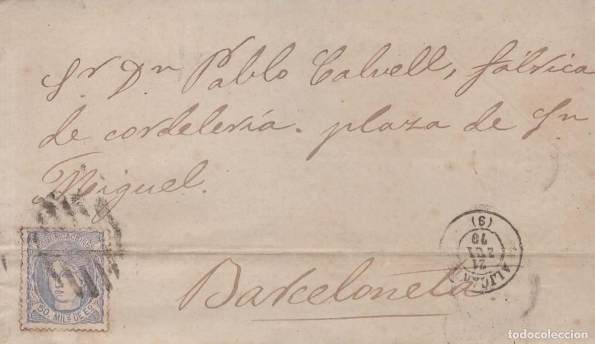 Sellos: ENVUELTA ALICANTE A BARCELONA 1870