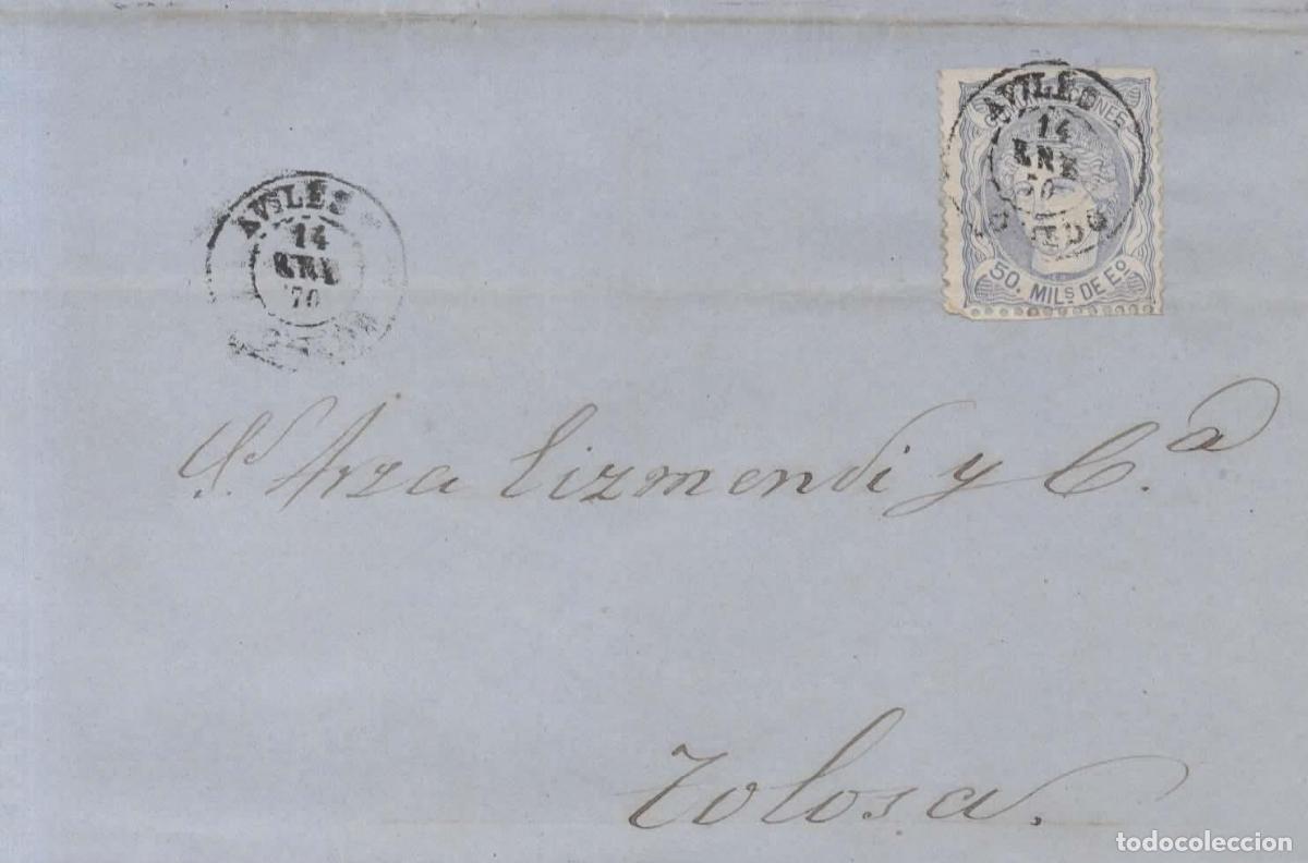 Sellos: ENVUELTA 1870 AVILES ASTURIAS A TOLOSA GUIPUZCOA