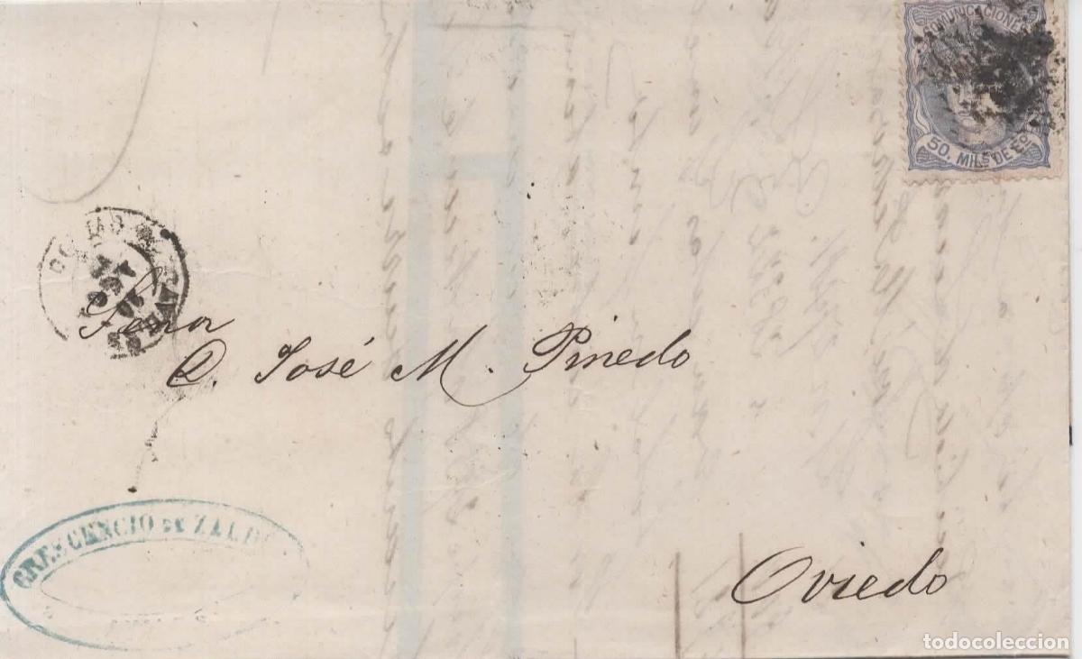 Sellos: ENVUELTA ESCRITA DE LUTO AVILES ASTURIAS A OVIEDO 1870