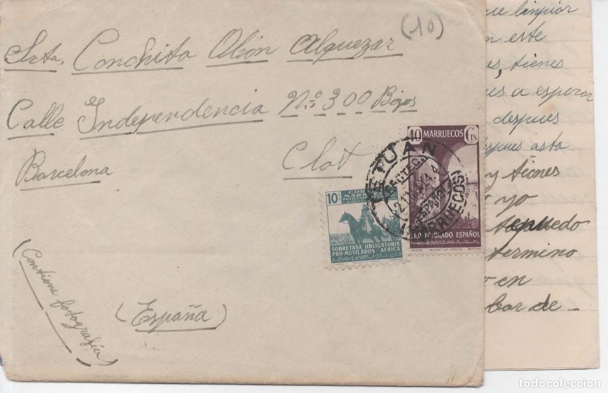 Sellos: TETUAN A BARCELONA 1944 DE UN MILITAR CON SOBRETASA Y CENSURA CONTIENE CARTA
