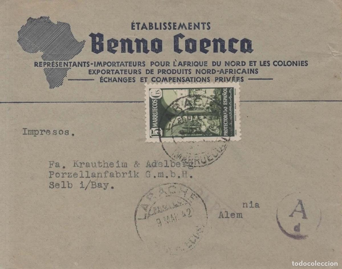 Sellos: MARRUECOS LARACHE IMPRESOS A ALEMANIA CON MARCA DE CENSURA Ad y CENUSRA ESPA&Ntilde;OLA