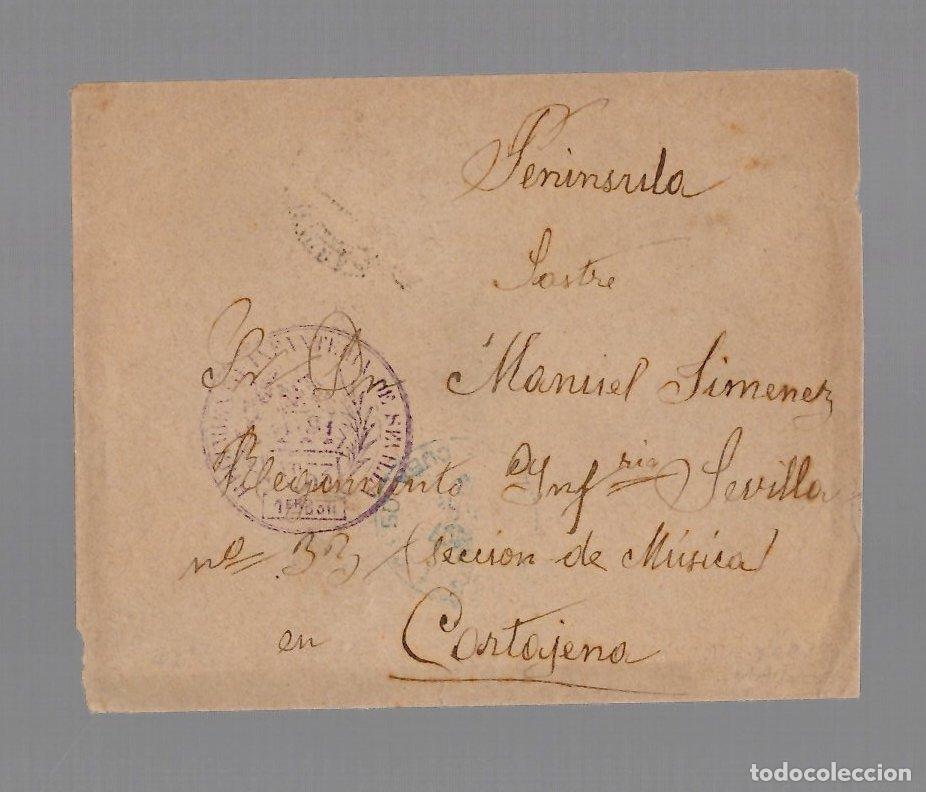 Sellos: SOBRE CIRCULADO A CARTAGENA SELLO REGIMIENTO INFANTERIA DE SEVILLA 1897