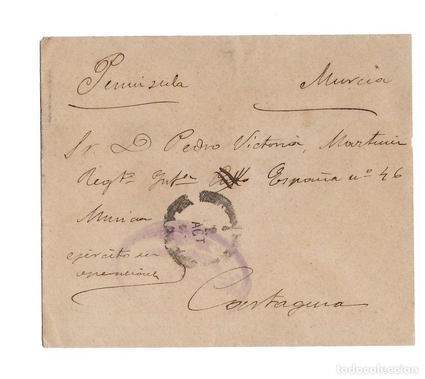 Sellos: SOBRE CIRCULADO A CARTAGENA MARCAS ILEGIBLES C.1898