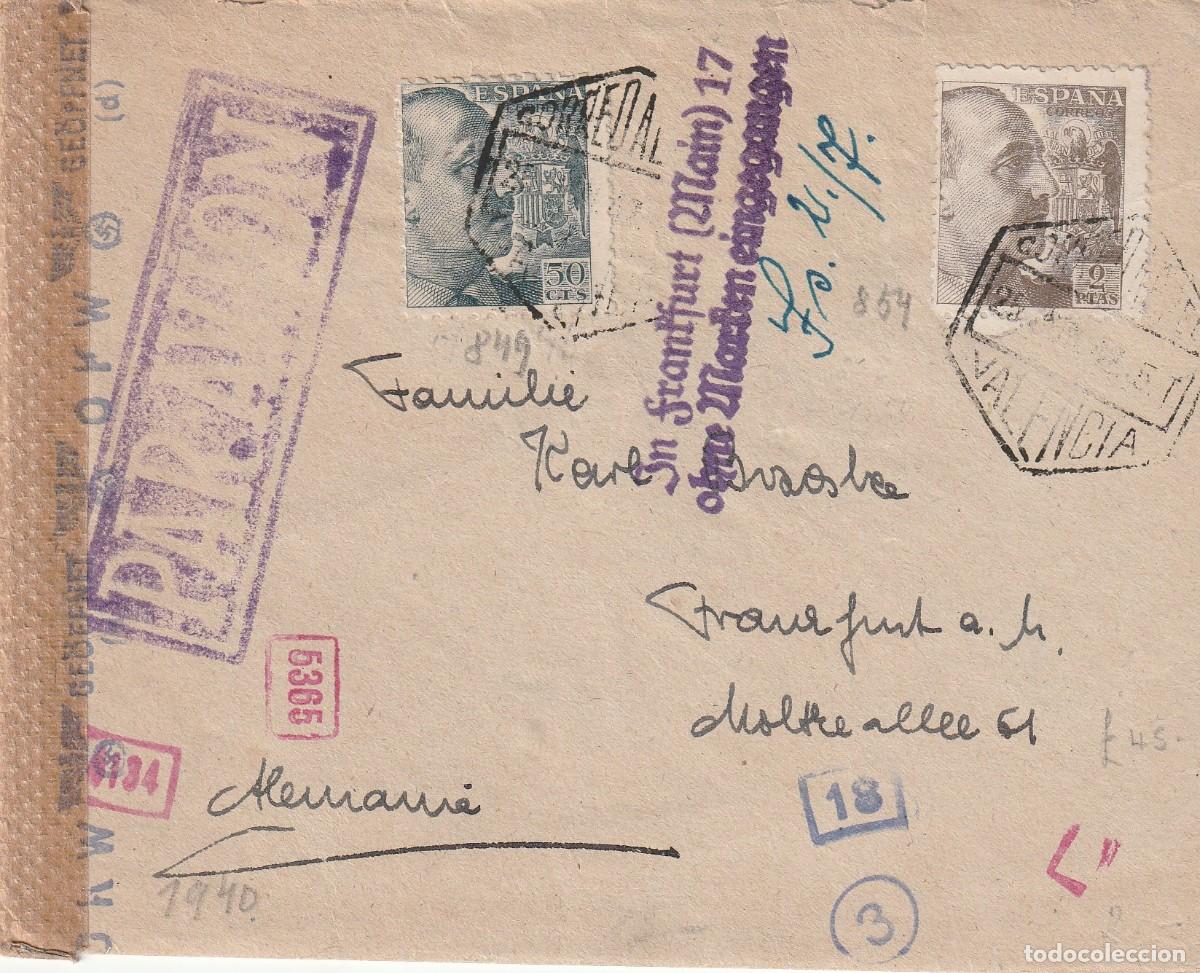 Sellos: 1942. II.WW. Valencia a&eacute;reo a Frankfurt. &rdquo;Recibido sin sellos&rdquo;.