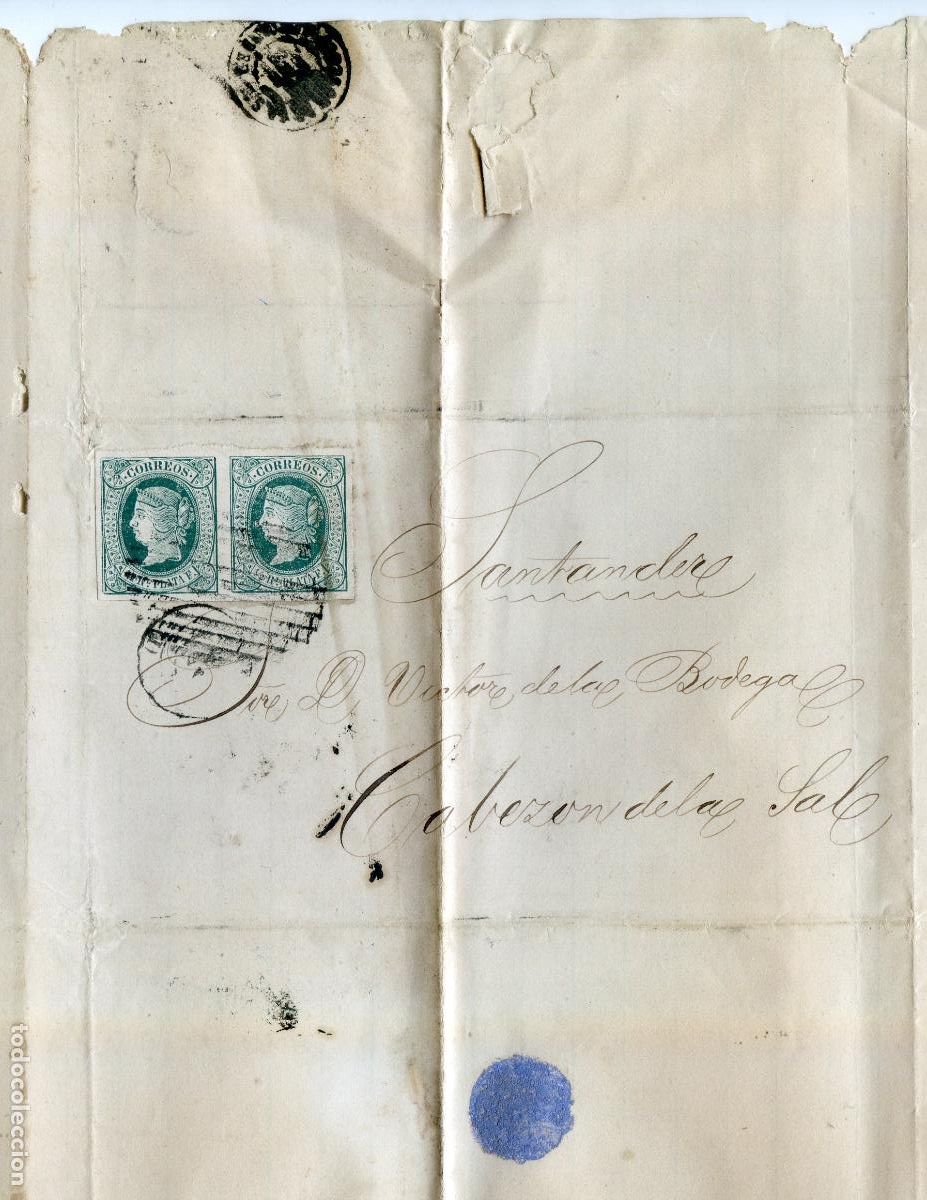 Sellos: Carta circulada de La Habana a Cabez&oacute;n de la Sal en 1865