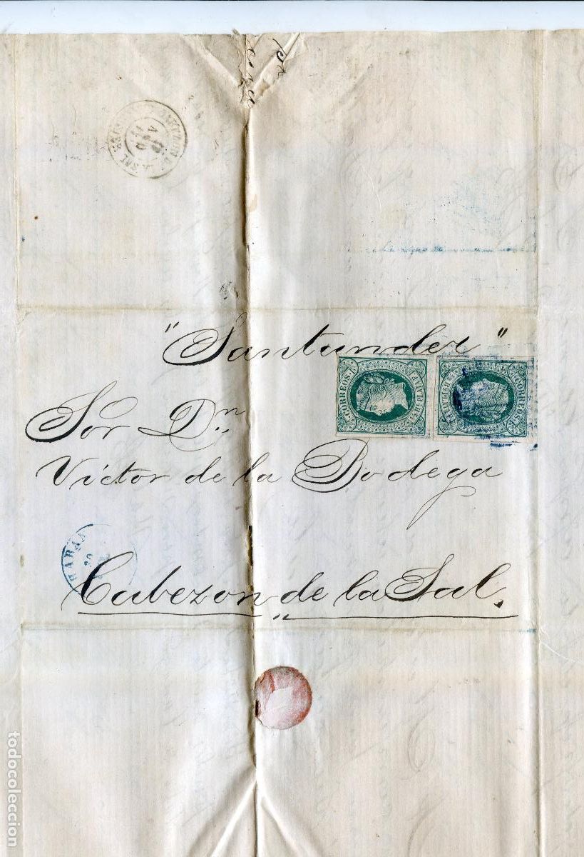 Sellos: Carta circulada de La Habana a Cabez&oacute;n de la Sal en 1865