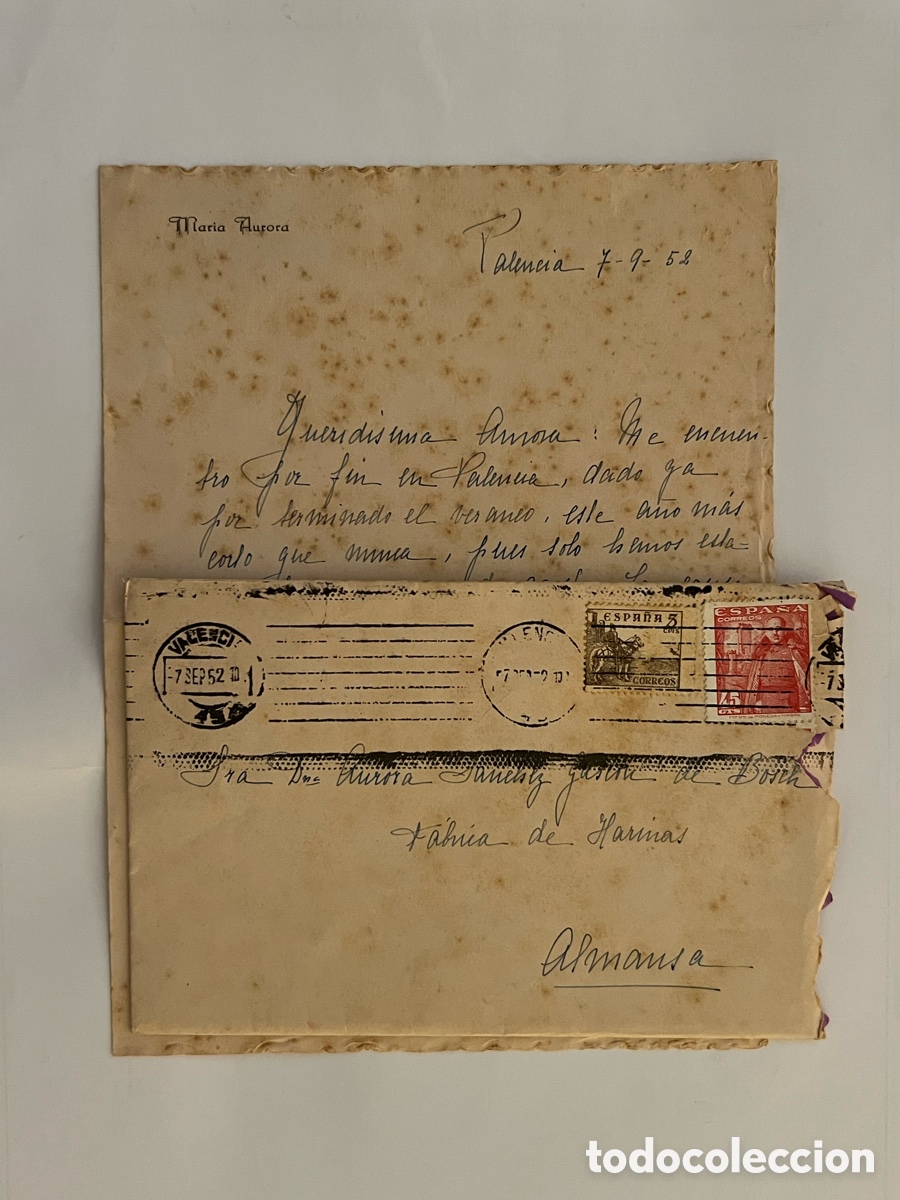 Sellos: ALMANSA, Albacete. Fabrica de Harinas. Sobre y carta circulados desde Valencia&hellip; (a.1952)