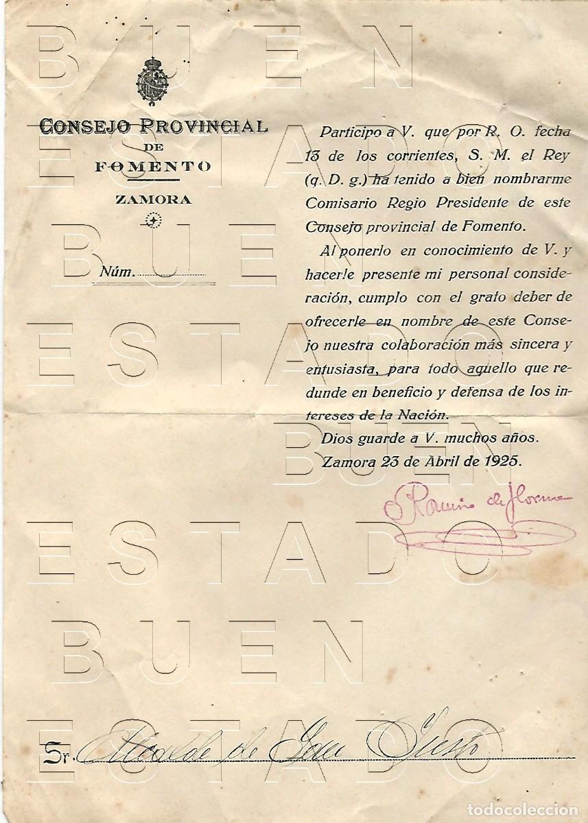 Sellos: ZAMORA SAN JUSTO CONSEJO PROVINCIAL DE FOMENTO RAMIRO DE HORMA 1925 CARTA M49