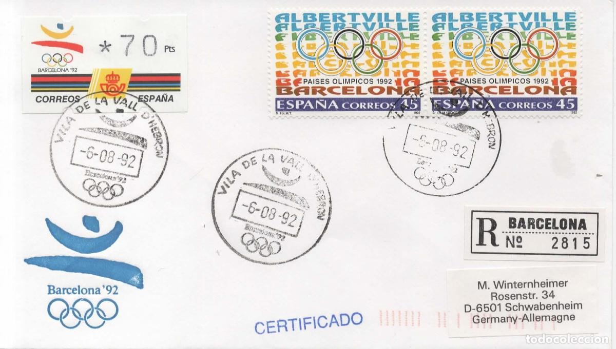 Sellos: CC CERTIFICADA CON MAT VILA DE LA VALL D&acute;HEBRON JUEGOS OLIMPICOS DE BARCELONA 92