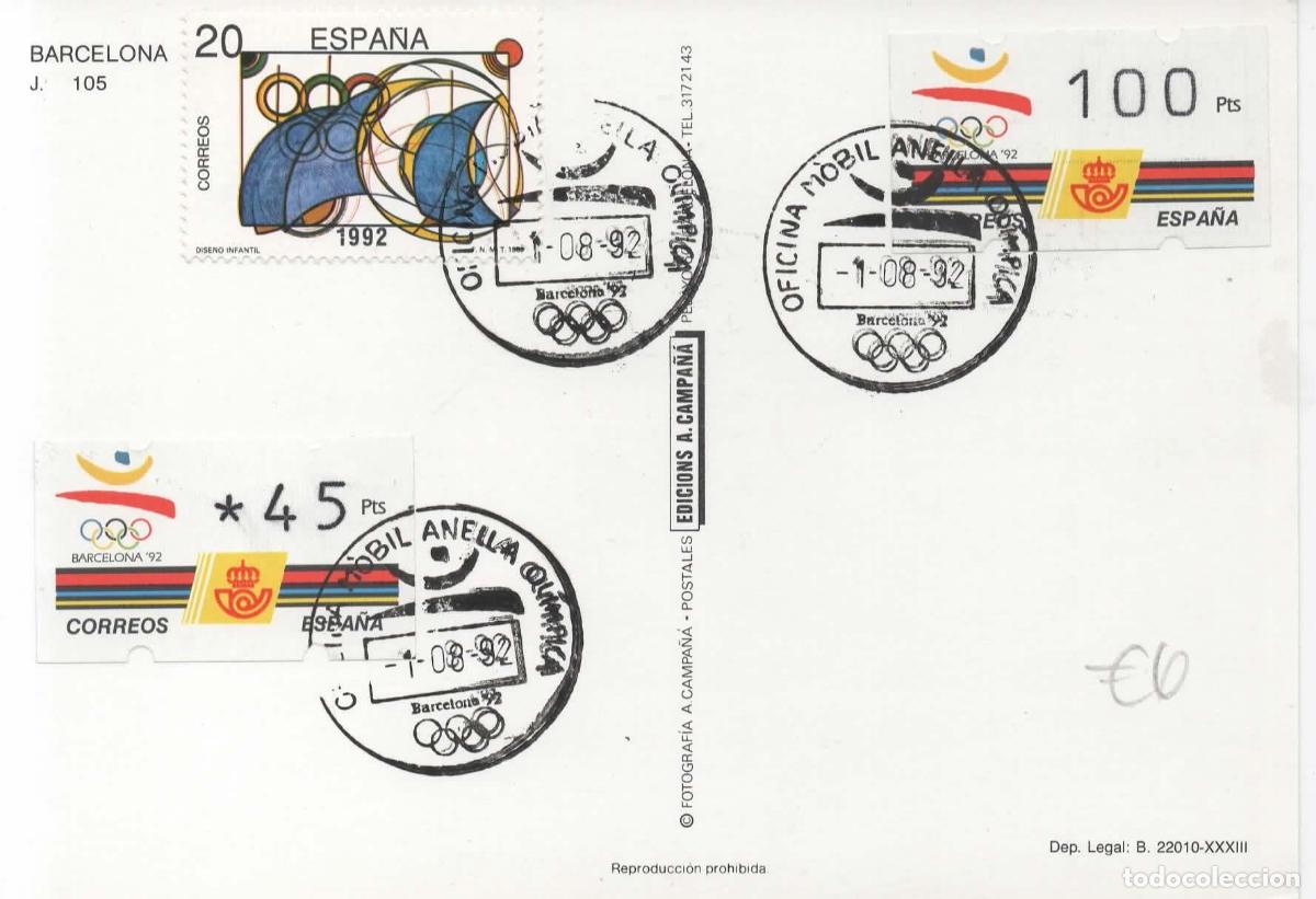 Sellos: TARJETA MAT OFICINA MOBILE ANELLA OLIMPICA JUEGOS OLIMPICOS DE BARCELONA 92
