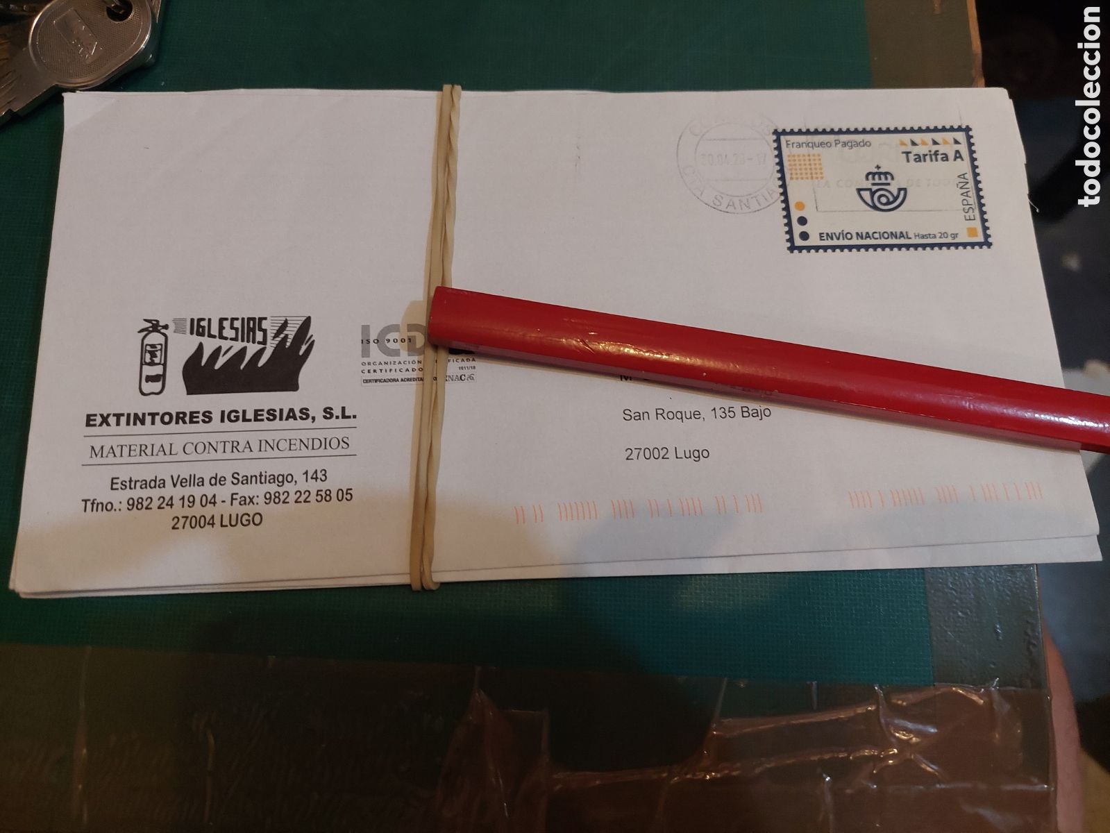 Sellos: SOBRE CORREOS PREFANQUEADO TARIFA A MATASELLOS SANTIAGO