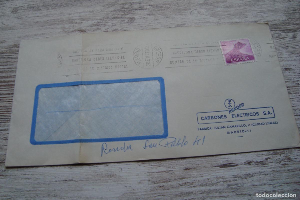 Sellos: ANTIGUO SOBRE COMERCIAL. REKOFA. CARBONES ELECTRICOS S,A CIUDAD LINEAL MADRID 1970.