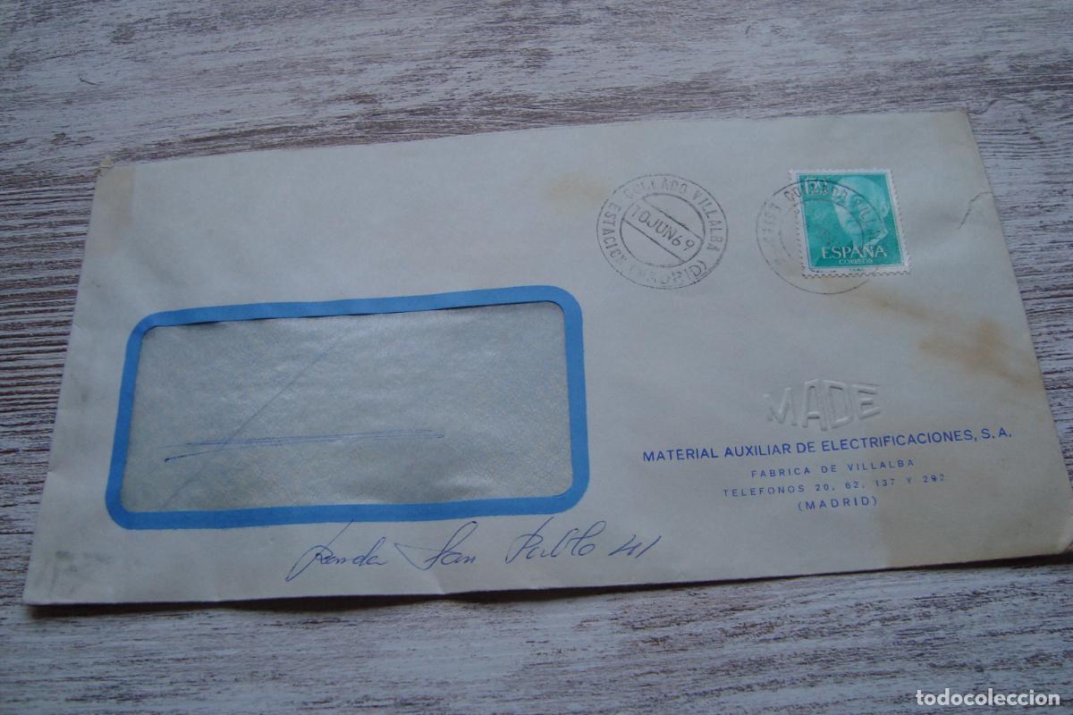 Sellos: ANTIGUO SOBRE COMERCIAL MADE MATERIAL AUXILIAR ELECTRIFICACIONES S.A VILLALBA MADRID 1969.