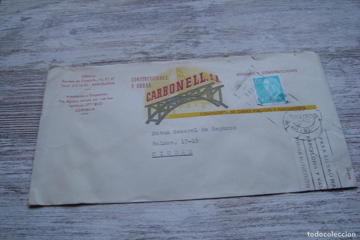 Sellos: ANTIGUO SOBRE COMERCIAL CONSTRUCCIONES CABONELL S.A CORNELLA BARCELONA 1967.