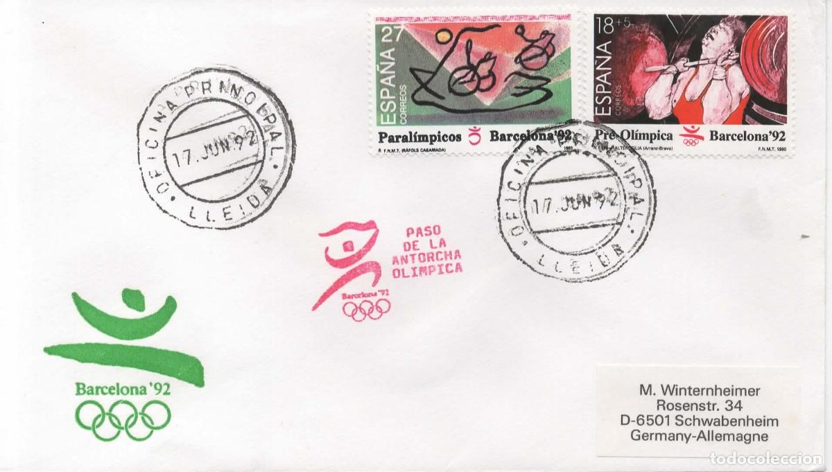 Sellos: JUEGOS OLIMPICOS DE BARCELONA 92 PASO DE LA ANTORCHA OLIMPICA POR LLEIDA OLYMPIC TORCH