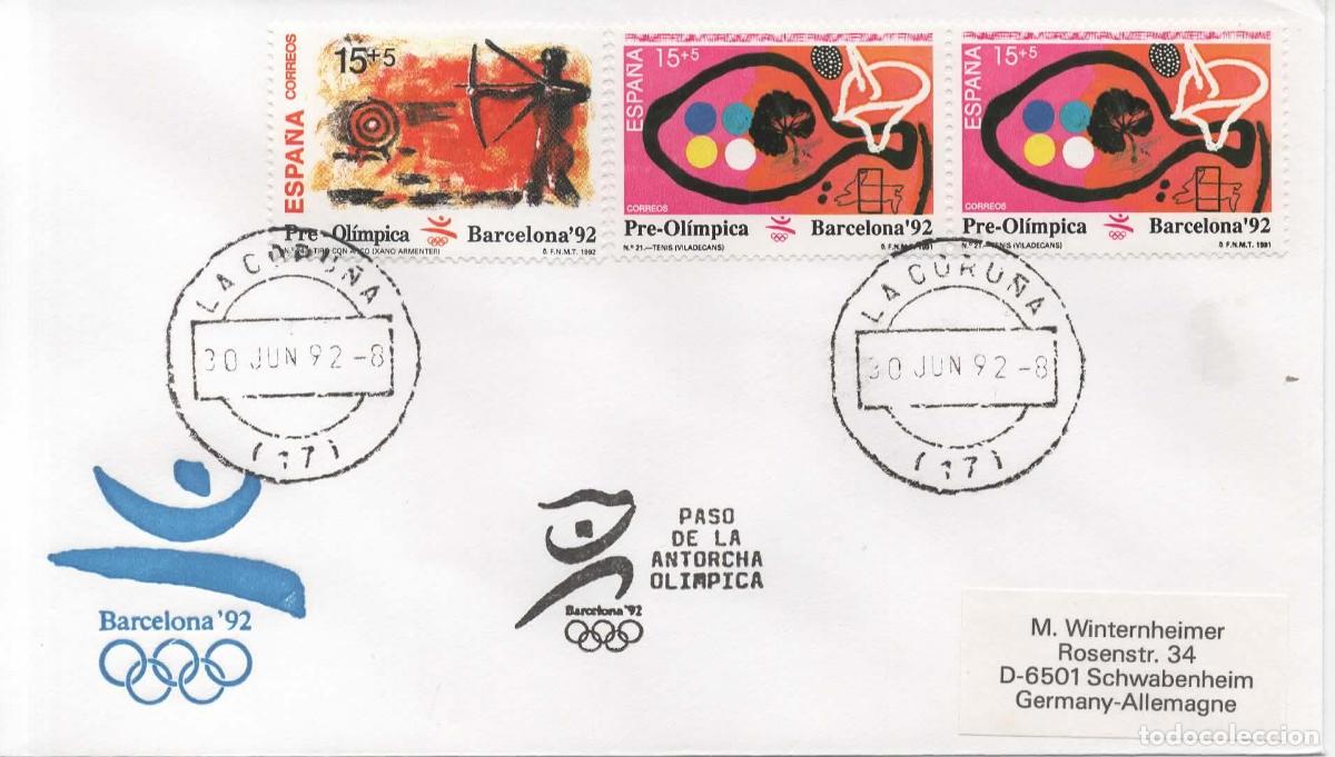 Sellos: JUEGOS OLIMPICOS DE BARCELONA 92 PASO DE LA ANTORCHA OLIMPICA OLYMPIC TORCH LA CORU&Ntilde;A
