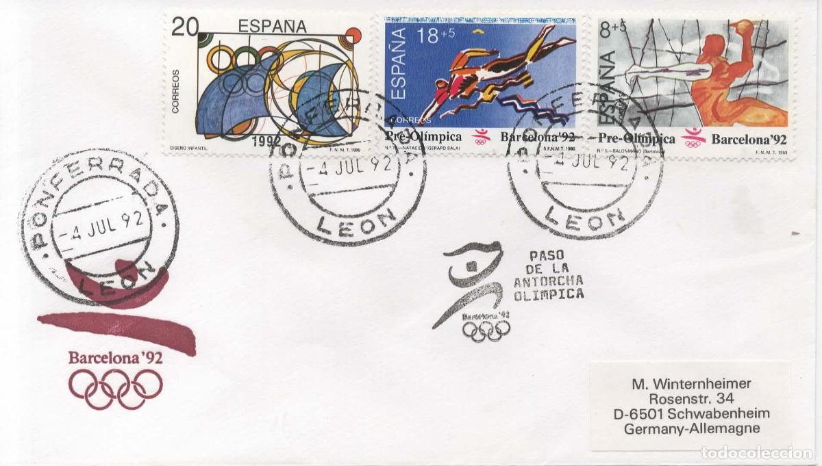 Sellos: JUEGOS OLIMPICOS DE BARCELONA 92 PASO DE LA ANTORCHA OLIMPICA OLYMPIC TORCH PONFERRADA LEON