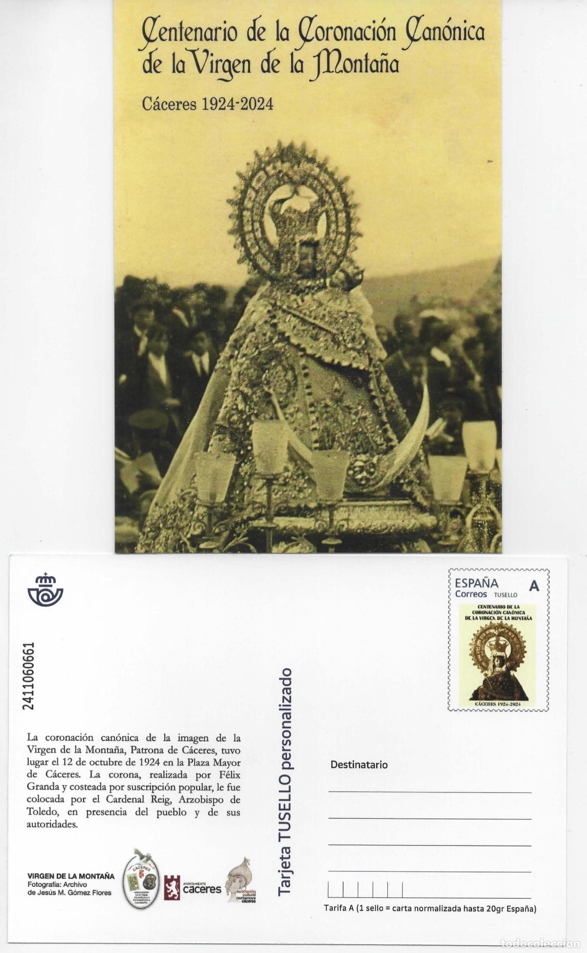 Sellos: ENTERO POSTAL CACERES VIRGEN DE LA MONTA&Ntilde;A RELIGION