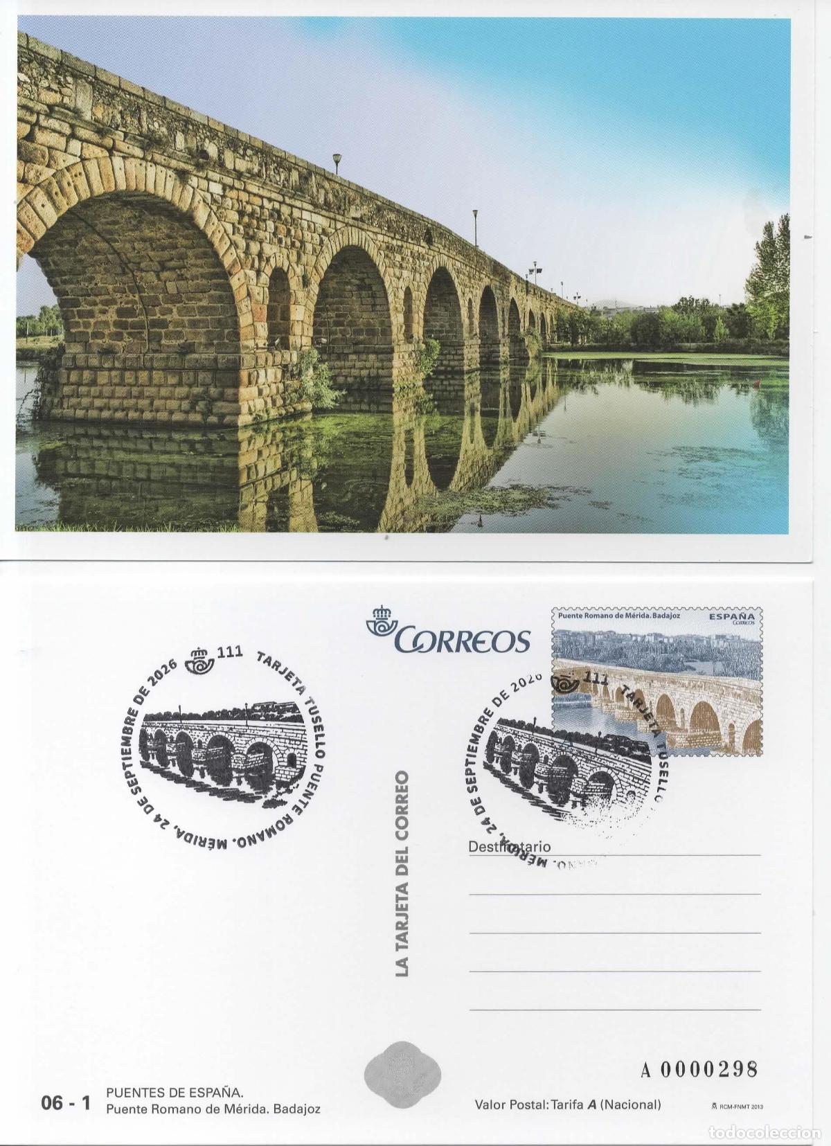 Sellos: ENTERO POSTAL MERIDA PUENTE ROMANO ROMAN BRIDGE CON MATASELLO ESPECIAL