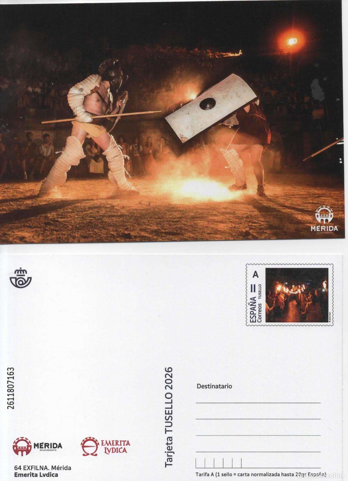 Sellos: ENTERO POSTAL MERIDA BADAJOZ EMERITA LUDICA LUCHA GLADIDORES GLADIATORS